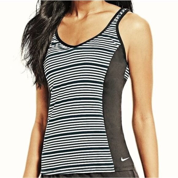 Nike‎ New Tankini Swim Top Key Hole Racerback V-neck Black Swimsuit Top NWT sz S - Picture 2 of 9